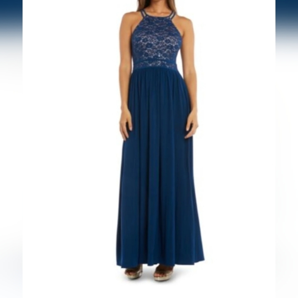 Morgan & Co blue formal wear dress color peacock & nude. Size 22 W